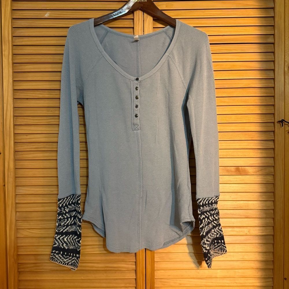 Free people Long Sleeve Top with Patterned Cuffs medium